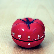 A pomodoro kitchen timer.